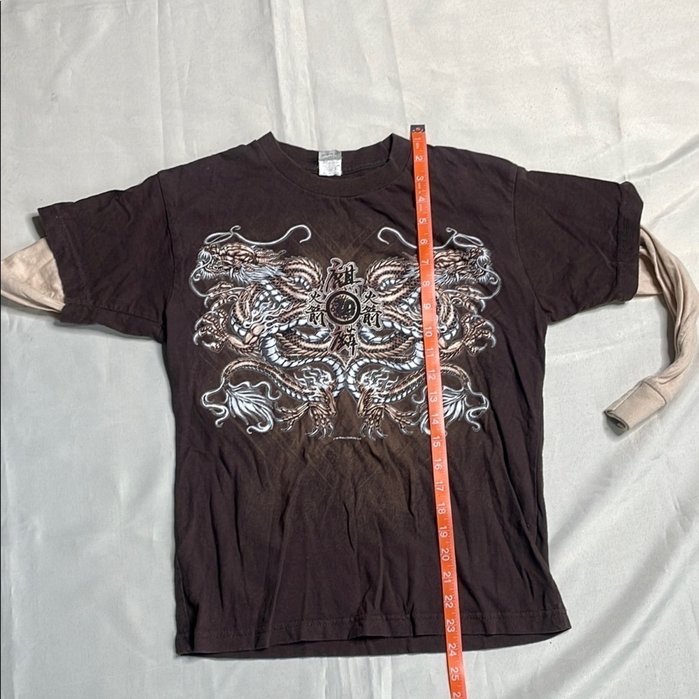 Kids Faux Layered Brown Graphic T-Shirt - Picture 3 of 6